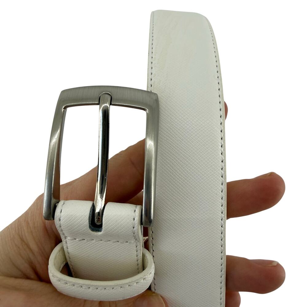 Milorde White Leather Dress Belt Silver Buckle Men’s Size 44
